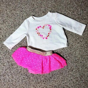 NWT Cat & Jack Baby Girl Long Sleeves Hearts Top Tutu Pink Sweater Skirt Set